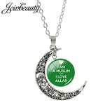 Islamic Muslims Allah Pattern Moon Necklace Fashion Women Men Accessories Simple Pendant Handmade Jewelry NT355