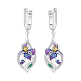 925 Sterling Silver Blue Purple Iris Flower Drop Earrings Women Earrings Charm Trend Versatile Party Jewelry Gifts