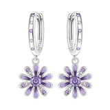 925 Sterling Silver Blue Purple Iris Flower Drop Earrings Women Earrings Charm Trend Versatile Party Jewelry Gifts