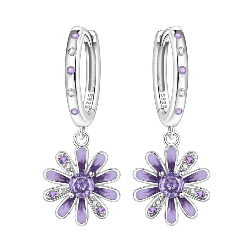 925 Sterling Silver Blue Purple Iris Flower Drop Earrings Women Earrings Charm Trend Versatile Party Jewelry Gifts