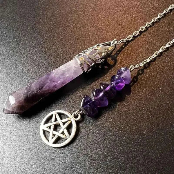 Hexagonal Pointed Natural Gem Stone Pendant Amethyst Pendulum for Divination Healing Reiki Purple Quartz Pendant Pendulos X223