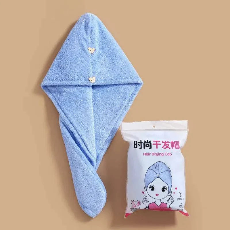 Microfiber Hair Towel,Care Cap with Button,Super Absorbent Hair Towel Wrap Fast Drying Hair Wraps Women Bathroom Accessories