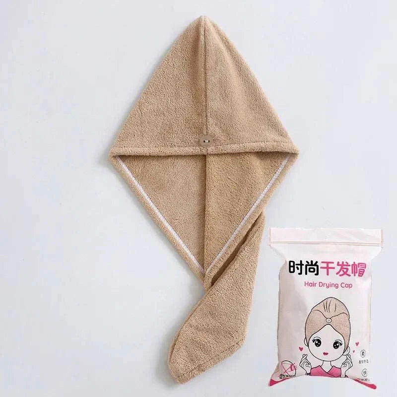 Microfiber Hair Towel,Care Cap with Button,Super Absorbent Hair Towel Wrap Fast Drying Hair Wraps Women Bathroom Accessories