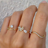 Fashion Crystal Leaves Rings for Women Girl Butterfly Flower Rings Set Birthday Gifts Jewelry