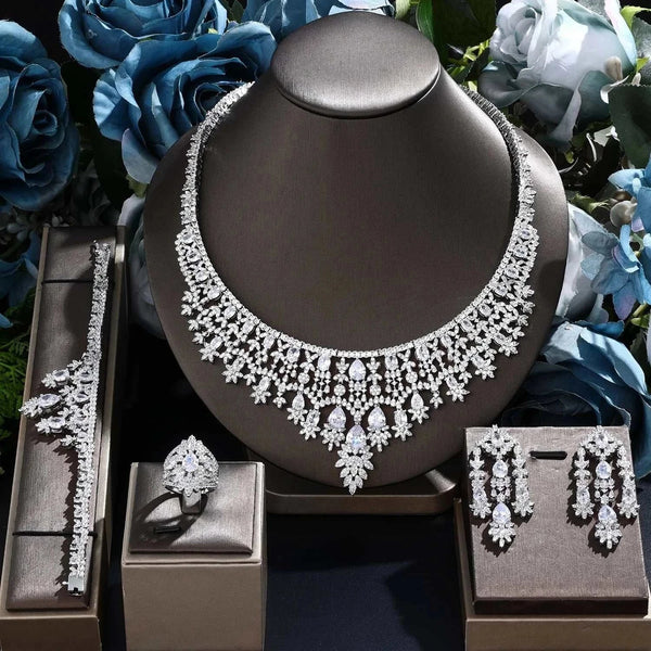 2022 New 4-Piece Suit Cubic Zirconia Bride Jewelry Set Women'S Party, Deluxe Dubai Crystal Wedding Jewelry Set