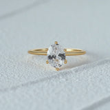 Elegant geometry egg shape crystal gold ring with 925 sterling silver band and zircon stone gemstone