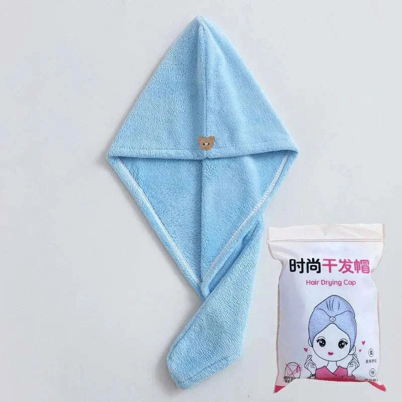 Microfiber Hair Towel,Care Cap with Button,Super Absorbent Hair Towel Wrap Fast Drying Hair Wraps Women Bathroom Accessories