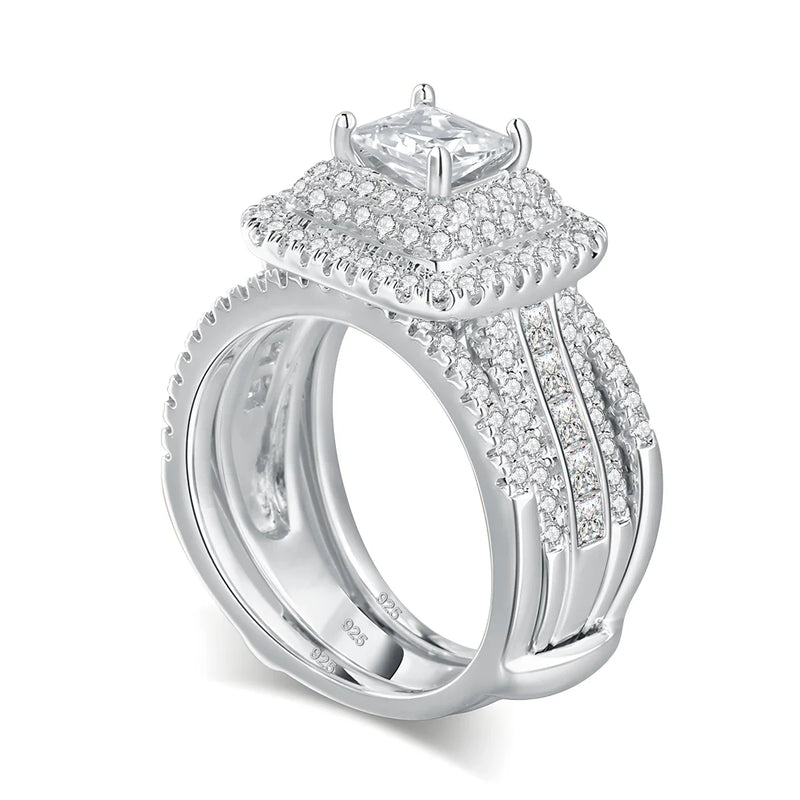 Princess cut moissanite rings set in solid 925 sterling silver with VVS1 clarity and D color stones