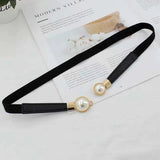 Creative Pearl Buckle Belt PU Leather Dress Skirt Waist Elastic Thin Women Belts Ladies Waistband