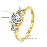 18K gold ring with 1.0ct and 0.3ct natural white Moissanite stones, AU750 stamped, elegant women's jewelry