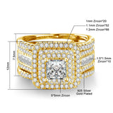 Gold plated 925 silver Moissanite rings set with princess cut 5x5mm center stone and zircon accents