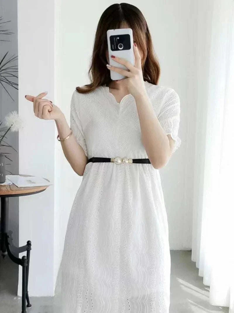 Elegant Double Pearls Buckle Elastic Women Belts Thin Straps Lady Girl Dress Skirt Decor Waistbands Trouser Decoration GM113