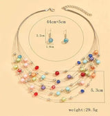 Kymyad Ethnic Necklace Earrings Set for Women Simulated Pearl Crystal Jewelry Sets Multilayer Choker Necklace Women Jewelry Set