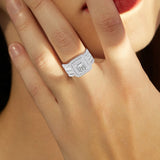 Princess cut moissanite rings set in solid 925 sterling silver on hand