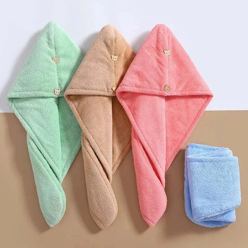 Microfiber Hair Towel,Care Cap with Button,Super Absorbent Hair Towel Wrap Fast Drying Hair Wraps Women Bathroom Accessories