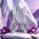 925 Sterling Silver Blue Purple Iris Flower Drop Earrings Women Earrings Charm Trend Versatile Party Jewelry Gifts