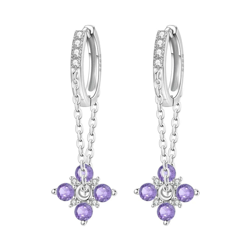 925 Sterling Silver Blue Purple Iris Flower Drop Earrings Women Earrings Charm Trend Versatile Party Jewelry Gifts