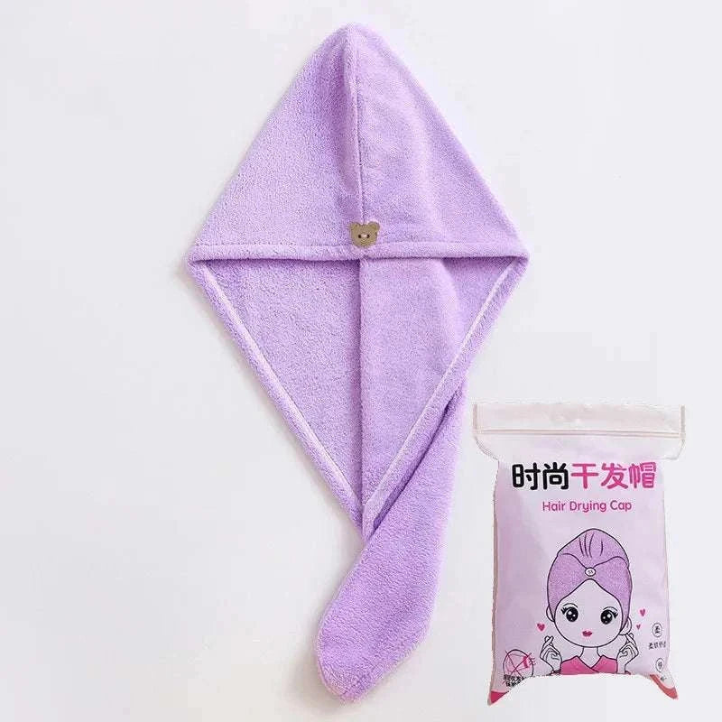 Microfiber Hair Towel,Care Cap with Button,Super Absorbent Hair Towel Wrap Fast Drying Hair Wraps Women Bathroom Accessories