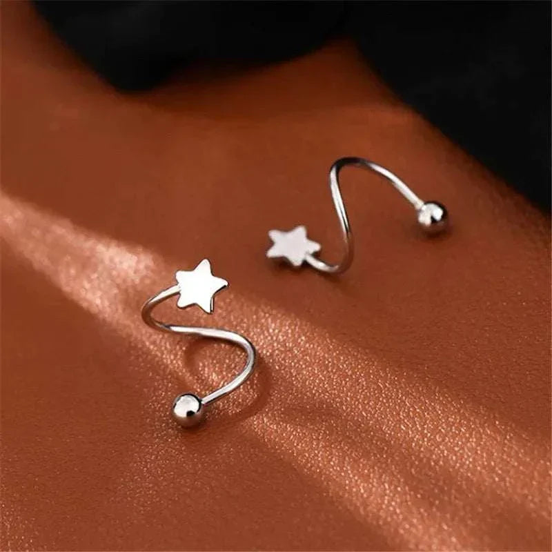 2Pcs Stainless Steel Spiral Twisted Lip Ring Tongue Piercing Heart Star Ear Cartilage Helix Piercing Stud Earring Jewelry Gifts