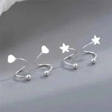 2Pcs Stainless Steel Spiral Twisted Lip Ring Tongue Piercing Heart Star Ear Cartilage Helix Piercing Stud Earring Jewelry Gifts