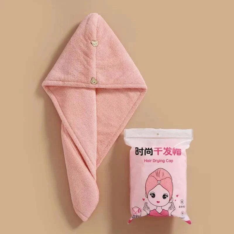 Microfiber Hair Towel,Care Cap with Button,Super Absorbent Hair Towel Wrap Fast Drying Hair Wraps Women Bathroom Accessories