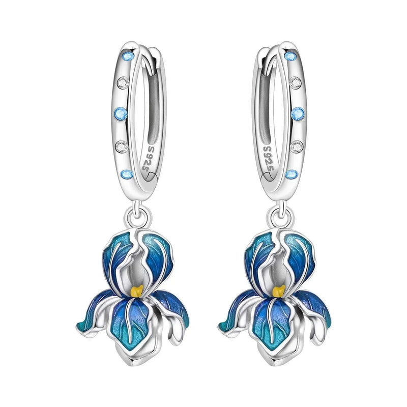 925 Sterling Silver Blue Purple Iris Flower Drop Earrings Women Earrings Charm Trend Versatile Party Jewelry Gifts