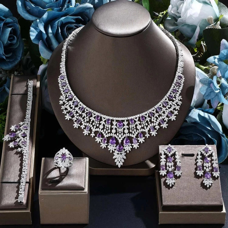 2022 New 4-Piece Suit Cubic Zirconia Bride Jewelry Set Women'S Party, Deluxe Dubai Crystal Wedding Jewelry Set