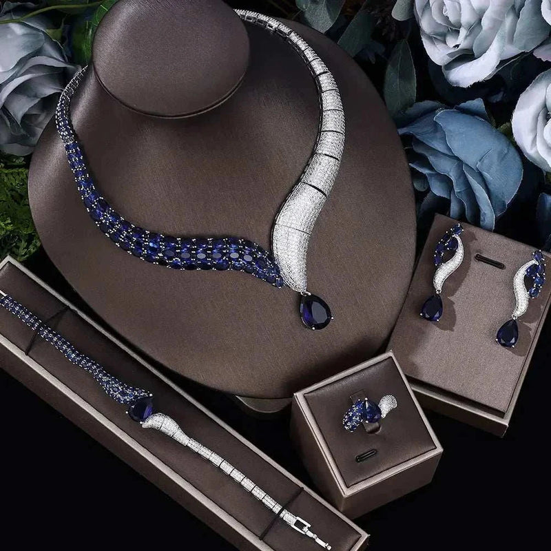 2022 Top 4 Wedding Bride Jewelry Set Water Drop Shape Jewelry Set for Women'S Wedding Accessories Necklace and Earring Set