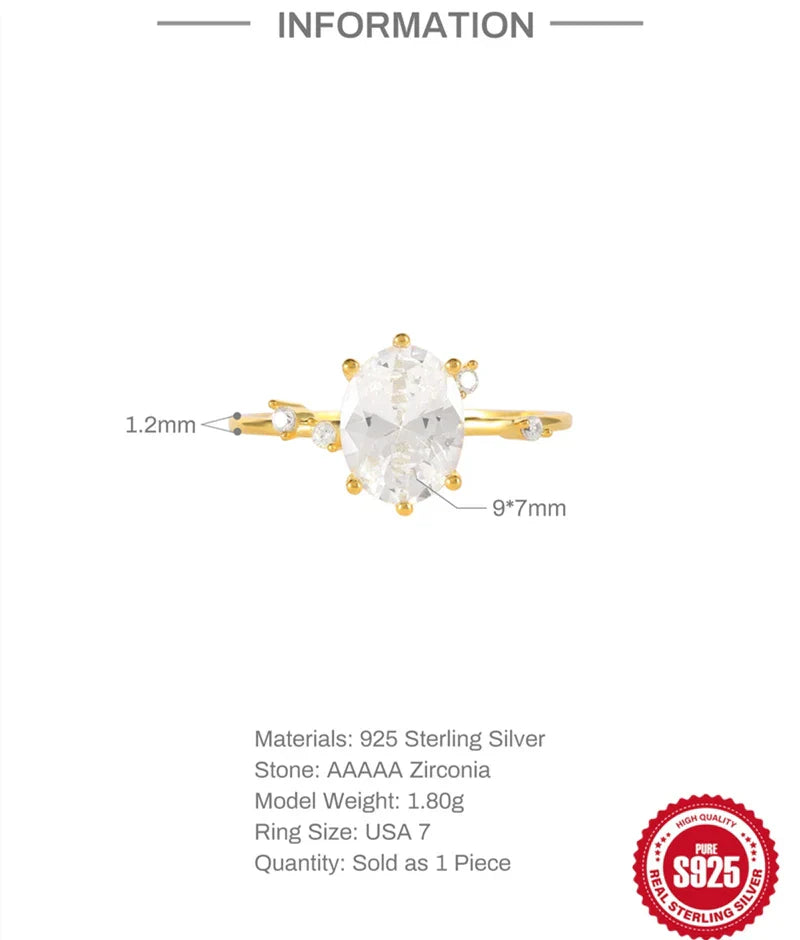 Elegant geometry egg shape crystal ring with 925 sterling silver and AAAA zirconia stone