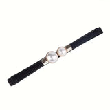 Elegant Double Pearls Buckle Elastic Women Belts Thin Straps Lady Girl Dress Skirt Decor Waistbands Trouser Decoration GM113