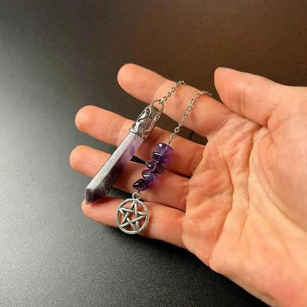 Hexagonal Pointed Natural Gem Stone Pendant Amethyst Pendulum for Divination Healing Reiki Purple Quartz Pendant Pendulos X223