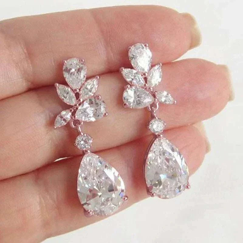 Crystal Drop Earrings with Bling Bling Cubic Zirconia Temperament Women Earrings High Quality Silver Color Trendy Jewelry