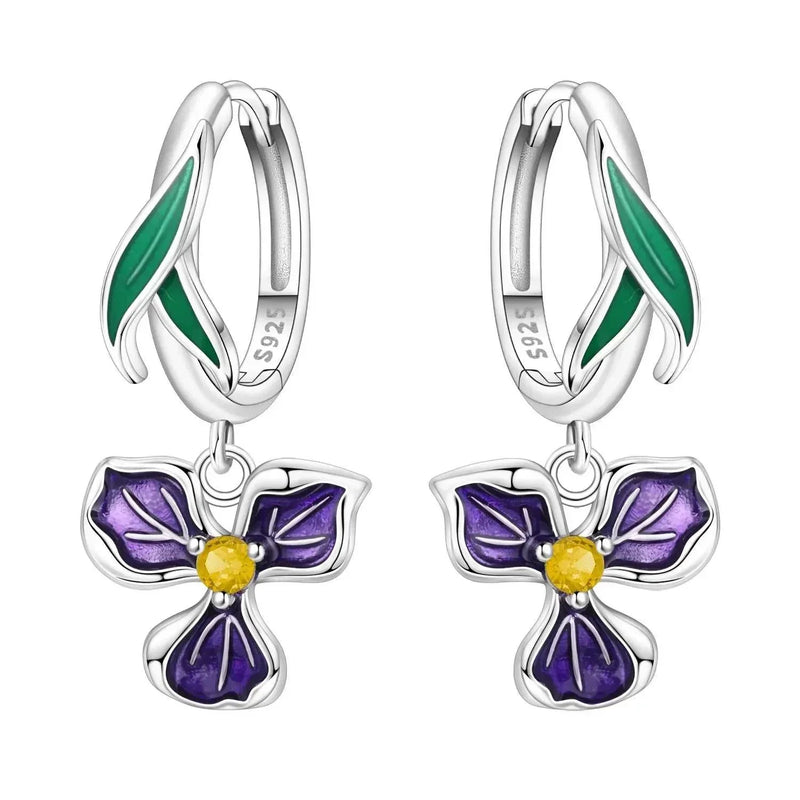 925 Sterling Silver Blue Purple Iris Flower Drop Earrings Women Earrings Charm Trend Versatile Party Jewelry Gifts
