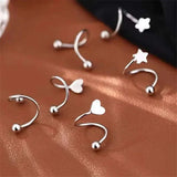 2Pcs Stainless Steel Spiral Twisted Lip Ring Tongue Piercing Heart Star Ear Cartilage Helix Piercing Stud Earring Jewelry Gifts