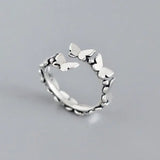silver open butterfly design romantic flower ring for women