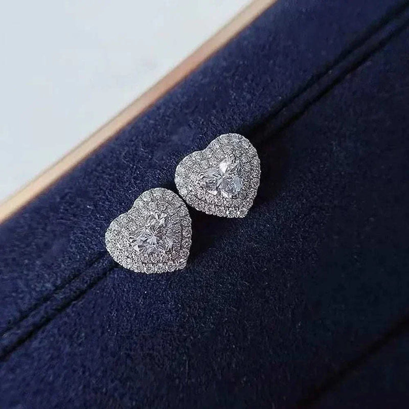 Classic Heart Stud Earrings Crystal Cubic Zirconia Eternity Timeless Women Earrings Fancy Girl Gift High Quality Jewelry