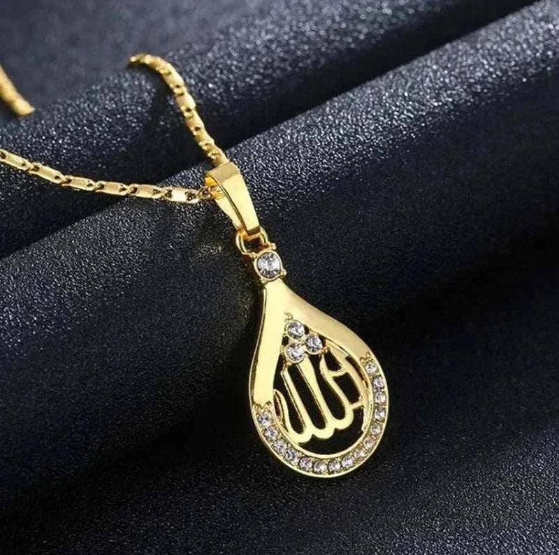 Islamic Religion Muslim Allah Quran Water Drop Shape Pendant Necklace for Women Fashion Charm Amulet Jewelry Ramadan Gift