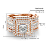 Princess cut Moissanite rings set with 5x5mm center stone, zircon accents, 925 silver plated rose gold band