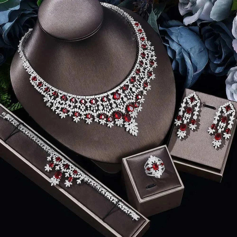 2022 New 4-Piece Suit Cubic Zirconia Bride Jewelry Set Women'S Party, Deluxe Dubai Crystal Wedding Jewelry Set