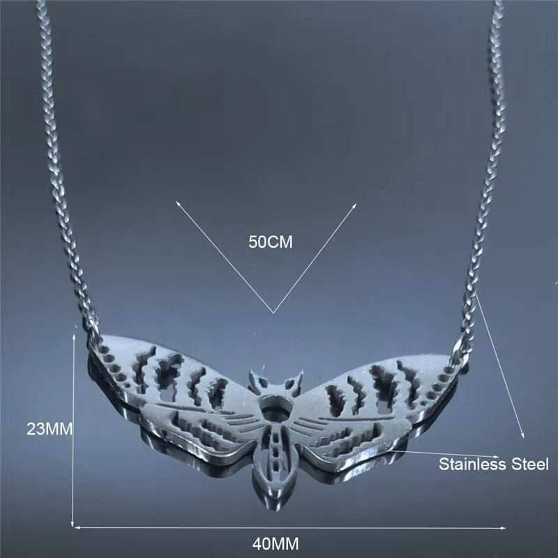 2024 Gothic Moth Stainless Steel Necklaces Pendants Women/Men Black Color Chain Necklace Jewelry Colgantes Mujer Moda N3094S03