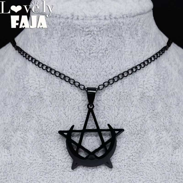 Gothic Moon and Pentagram Stainless Steel Neckless for Women Black Witchcraft Necklaces & Pendants Jewelry N4136S03