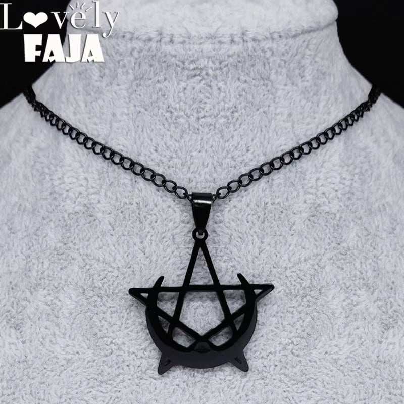 Gothic Moon and Pentagram Stainless Steel Neckless for Women Black Witchcraft Necklaces & Pendants Jewelry N4136S03