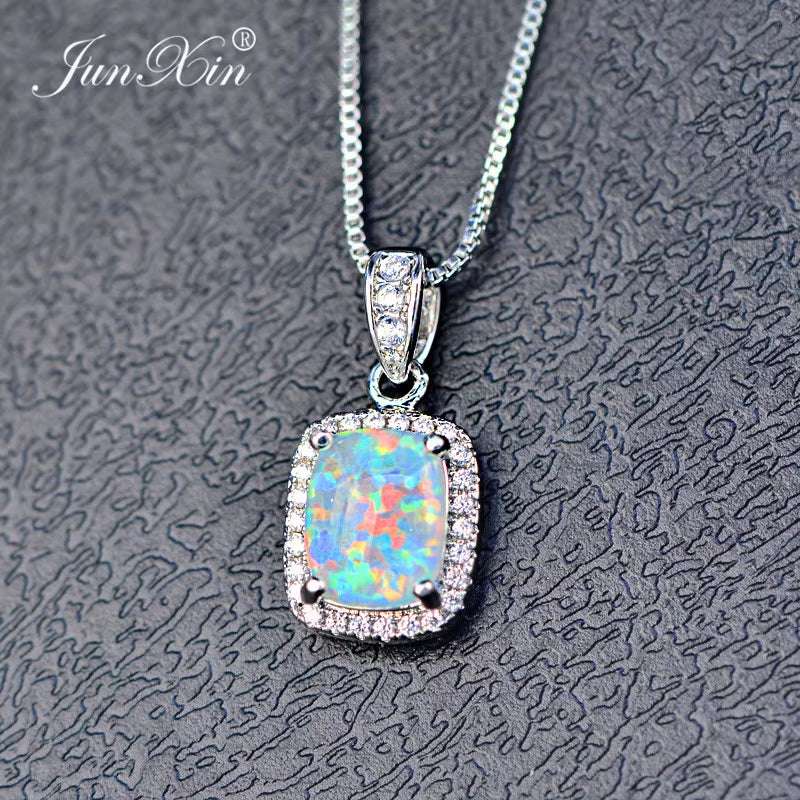 Female Luxury Necklaces White/Purple Necklaces & Pendants Fashion Blue Fire Opal Necklaces for Women Vintage Wedding Jewelry