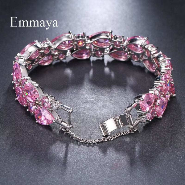 White Gold Color Mona Lisa Pink Cubic Zircon Bracelets Bangles for Female Luxury Wedding Bracelet Women Gift