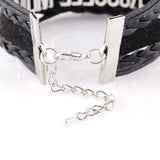 Infinity Love Horses black leather braid wrap women's bracelet with metal clasp and chain extender