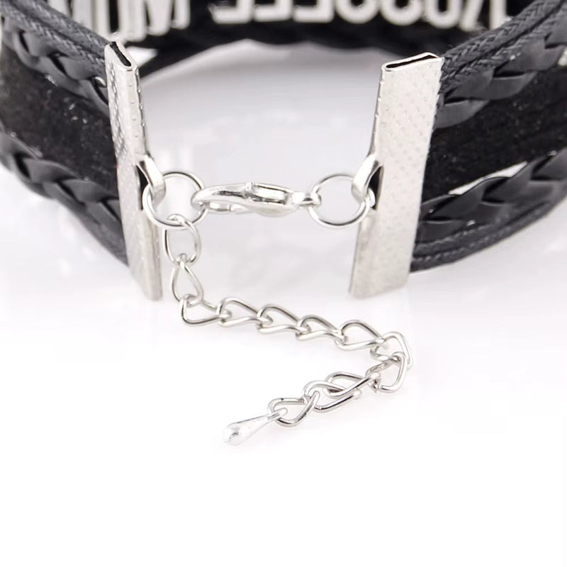 Infinity Love Horses black leather braid wrap women's bracelet with metal clasp and chain extender