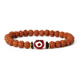 Royal Green Tiger Eye Vajra Rudraksha beaded meditation bracelet with central patterned bead