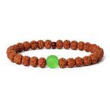 Royal Green Tiger Eye Vajra bracelet with natural rudraksha beads and green tiger eye centerpiece
