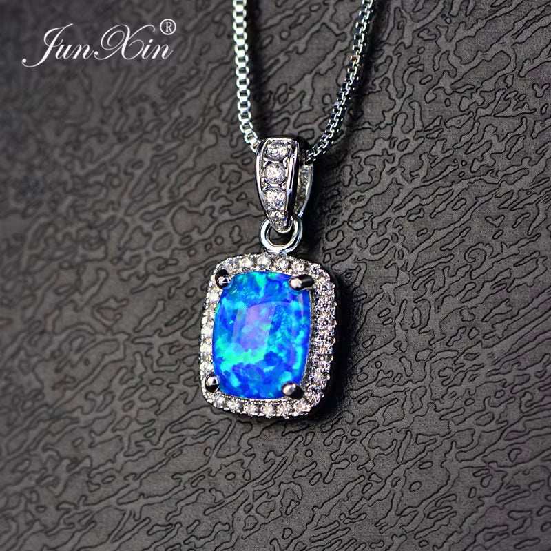 Female Luxury Necklaces White/Purple Necklaces & Pendants Fashion Blue Fire Opal Necklaces for Women Vintage Wedding Jewelry