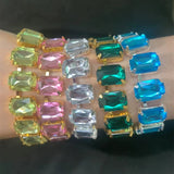 Big Rectangle Stone rhinestone crystal charm bracelets in various colors on wrist luxury hand jewelry